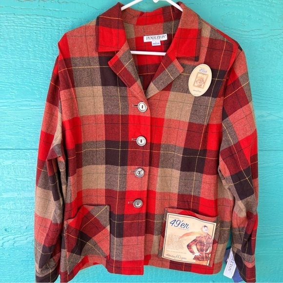 Vintage Pendleton Plaid 49’er  Wool Jacket Limited Edition Red Brown LARGE NWT - Picture 1 of 10